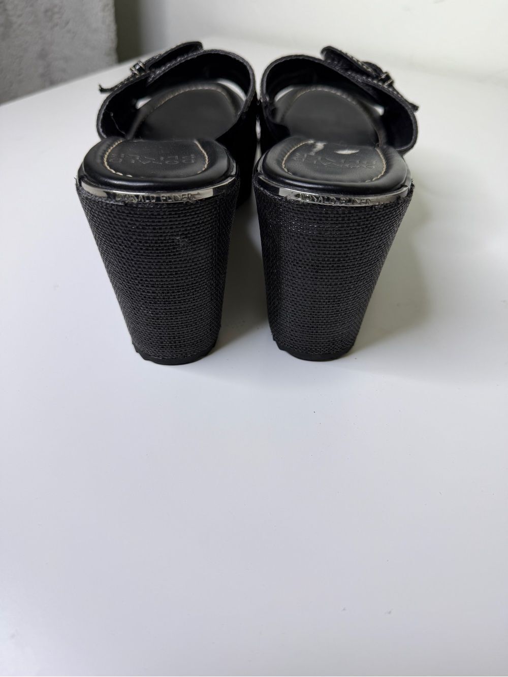 Donald Pliner Black Wedge Platform Slide Sandals with Buckle Y2k Fashion 9 - Picture 6 of 7